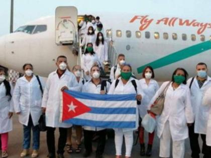 A team from the Cuban Medical Brigade arriving in the Caribbean 