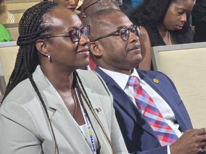 Ian Gooding-Edghill, Barbados Minister of Tourism and Chairman of the Caribbean Tourism Organization, and Andrea Franklin, Chairman of the CTO Board of Directors, at the opening ceremony of the State of the Tourism Industry Conference in Barbados on Octobe