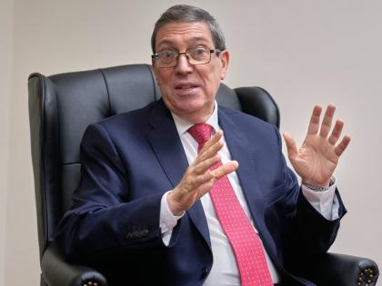 Cuba’s Foreign Minister Bruno Rodriguez Parrilla speaks during an interview with The Associated Press at the Permanent Mission of Cuba to the United Nations, in New York on September 30.