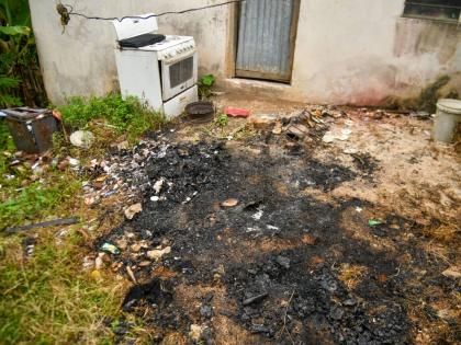 The area behind the home, where 13-year-old Shantina Sergeant’s burnt remains were found in the district of Riverside Drive in Bailleston, Clarendon, on Tuesday.