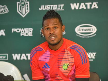 Reggae Boyz skipper and goalkeeper, Andre Blake, speaks during a Jamaica Football Federation press conference ahead of today’s Concacaf World Cup Qualifiers against Bermuda at the National Stadium. 