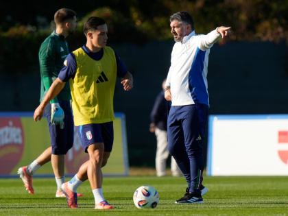 Italy’s coach Gennaro Gattuso gestures during a training session ahead of today’s World Cup 2026, Group I qualifying  match against Israel at the Bruseschi training centre in Udine, Italy, yesterday.