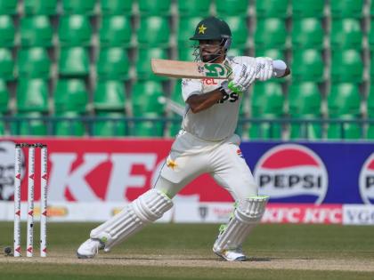 Pakistan’s Babar Azam bats during the third day of the first Test cricket match against and South Africa, in Lahore, Pakistan, yesterday.
