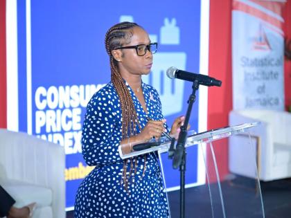 Acting Director of Administrative Statistics at the Statistical Institute of Jamaica, Siomara McDonald, addressing the agency's Quarterly Press Briefing on October 15.