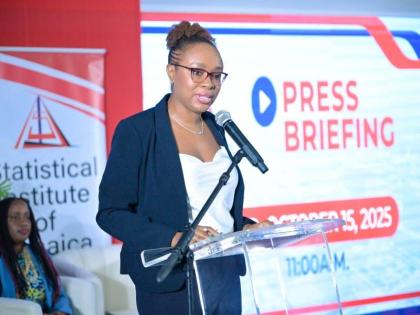 Director General of the Statistical Institute of Jamaica (STATIN), Leesha Delatie-Budair, addresses STATIN’s Quarterly Press Briefing, held on Wednesday (October 15) at S Hotel in Kingston. 