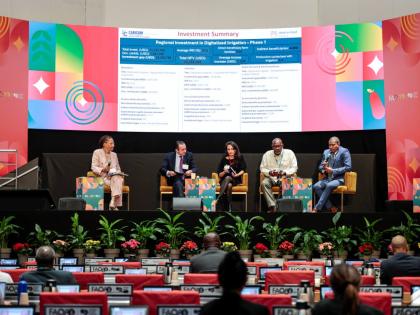 Panellists, including Floyd Green (right), minister of agriculture, fisheries and mining, at the Hand-in-Hand Initiative Investment Forum 2025 at FAO headquarters in Rome, Italy last week. 
