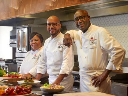 The three top chefs at the Atlanta Marriott Marquis, headed by Executive Chef Rohan Leach (right), who is originally from Portland; Executive Sous Chef Akieme Evans (centre), and Senior Banquet Chef Pamela Daniels.