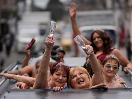 Blanca Guerrero (left) and Gloria Sanabria, both 67 (right) ride in a limousine to a quinceañera celebration for women who never had a traditional 15th birthday party, organised by the Suenos Hechos Foundation in Bogotá, Colombia.