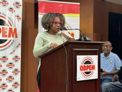 Minister of Education, Skills, Youth and Information, Senator Dr Dana Morris Dixon, speaking at press briefing held at the National Emergency Operations Centre at the Office of Disaster Preparedness and Emergency Management in St Andrew on October 29.