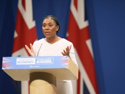 Britain’s Conservative Party Leader Kemi Badenoch delivers her keynote speech to the Conservative Party Conference at the Manchester Central Convention Complex, in Manchester, England, Wednesday, October 8, 2025. 