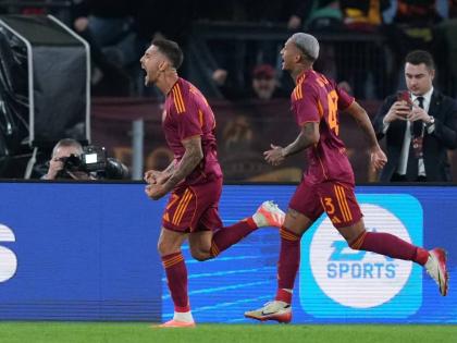 Roma’s Lorenzo Pellegrini (left) celebrates after scoring during the Serie A  match between Roma and Udinese in Rome yesterday.