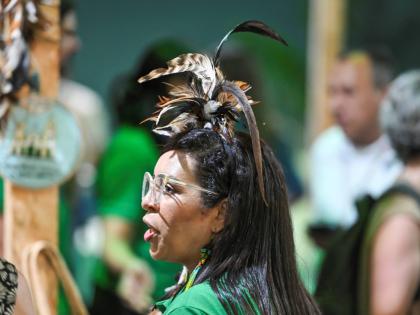 A participant at the Green Zone during the 30th Conference of the Parties (COP30).