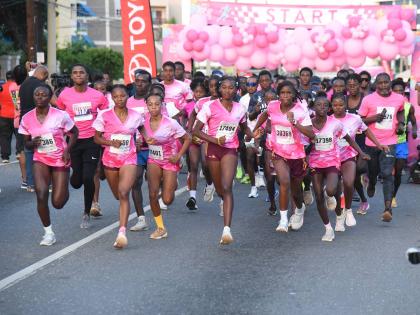 THEY ARE OFF: Participants at the start of Pink Run 2025 in New Kingston early yesterday morning.