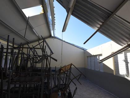 A classroom that has lost its roof at Belmont Academy in Westmoreland.