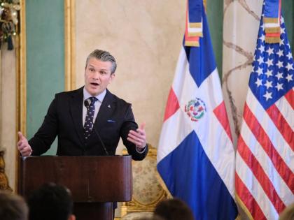 US Secretary of Defence Pete Hegseth speaks during a press conference after a meeting with Dominican Republic President Luis Abinader at the National Palace in Santo Domingo, Dominican Republic, Wednesday.