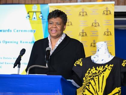 In this July 18, 2025 JIS photo, Consumer Affairs Commission CEO Dolsie Allen addresses the CAC Upcycle Competition awards ceremony held at the offices of the Bureau of Standards Jamaica in Kingston.