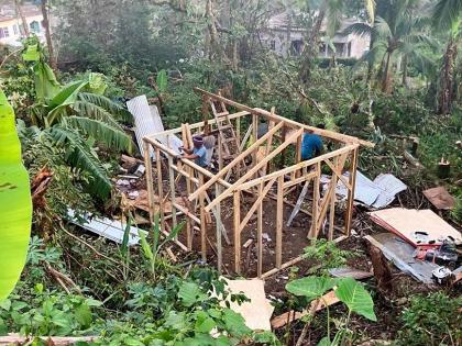Frame of a house being rebuilt in Moore Town, Portland, after Hurricane Melissa destroyed the previous structure on October 28, 2025. 