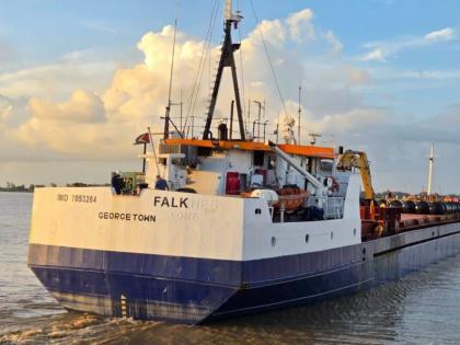 The MV Falk vessel loaded with hurricane relief supplies from Guyana for Jamaica.