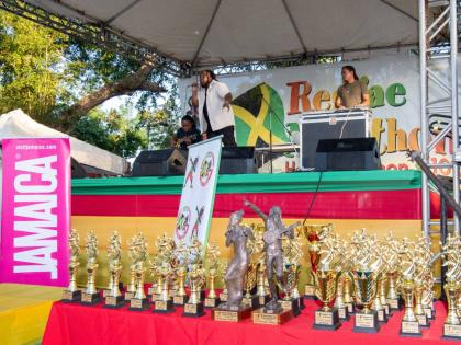 Reggae Marathon’s famous Bob and Rita Marley trophies sculpted by Basil Watson.