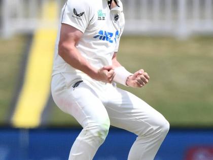 New Zealand’s Matt Henry celebrates the wicket of West Indies’ Roston Chase on day four of their Test match in Christchurch, New Zealand, on Friday.