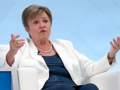 
International Monetary Fund (IMF) Managing Director Kristalina Georgieva speaks at The Future of Finance conference during the World Bank/IMF Annual Meetings at the IMF headquarters in Washington on Tuesday, October 14, 2025.