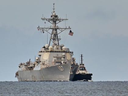 The USS Gravely destroyer arrives to dock for military exercises in Port-of-Spain, Trinidad and Tobago on October 26, 2025. 
