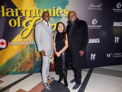 From left: Dr Wes Hall, Chancellor of the University of Toronto; Tourism Minister Edmund Bartlett; and Dr Donette Chin‑Loy Chang, Chancellor of Toronto Metropolitan University, at the Harmonies of Hope relief concert last month.