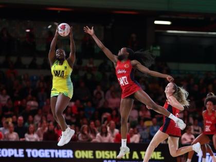 Action between Jamaica’s Sunshine Girls and England’s Vitality Roses during the final game of the Horizon Vitality Netball series inside the Copperbox Arena on Sunday.