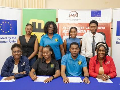 Left to right- front row: Jeanette Calder, executive director, JAMP; Africka Stephens, founder of Fi We Children Foundation; Oshane Creary, director, The Lesma Ellis Foundation; and Icka Bailey, research and programme Officer, JAMP and other representative