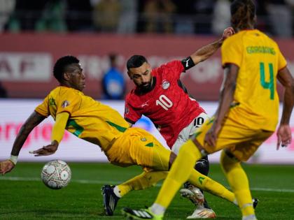 Egypt’s Mohamed Salah scores during the Africa Cup of Nations Group B match against Zimbabwe in Agadir, Morocco, yesterday.