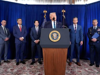 President Donald Trump speaks at his Mar-a-Lago club, in Palm Beach, Florida.