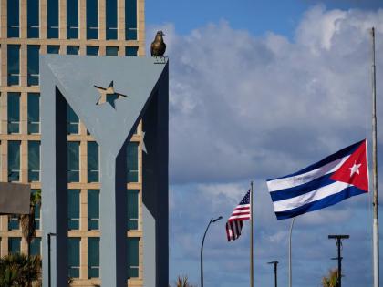 The Cuban flag flies at half-mast at the Anti-Imperialist Tribune near the US embassy in Havana, Cuba, Monday, January 5, 2026, in memory of Cubans who died two days before in Caracas, Venezuela during the capture of Venezuelan President Nicolas Maduro by 