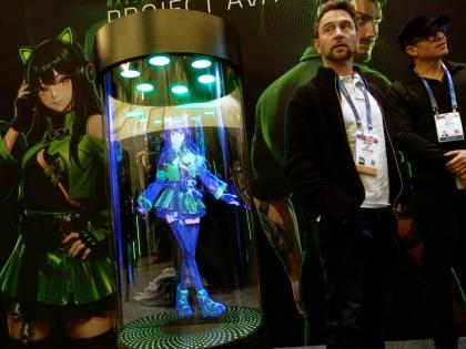 A Razer AI Desk Companion sits on display at the Razer booth during the CES tech show Tuesday, January 6, in Las Vegas. 