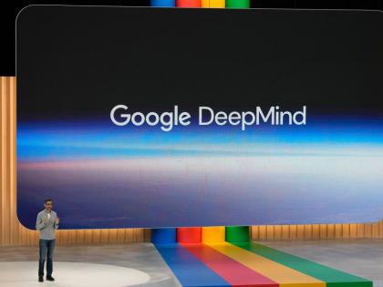 Alphabet CEO Sundar Pichai speaks about Google DeepMind at a Google I/O event in Mountain View, California, USA, on Wednesday, May 10, 2023. 
