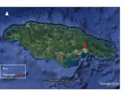 Google Earth image from the Earthquake Unit showing the epicentre of Thursday night’s magnitude-3.1 quake, about five kilometres north of Stony Hill, St Andrew.