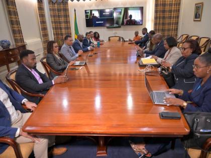 Prime Minister, Dr Andrew Holness (fourth left), in a meeting with officials from the Ministry of Labour and Social Security, Office of the Cabinet, and the Office of Disaster Preparedness and Emergency Management (ODPEM) on January 8, 2026 at the Office o