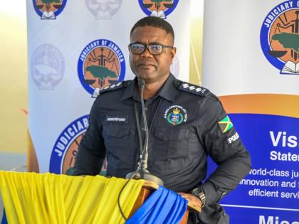 Deputy Superintendent of Police, Ricardo Beckford, speaks during a recent traffic symposium at the St Mary Parish Court.
