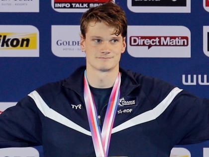 Yannick Agnel of France stands on the podium after winning the men’s 400-metre freestyle final at the European Short Course Swimming Championships in Chartres, west of Paris on Thursday, November 22, 2012.