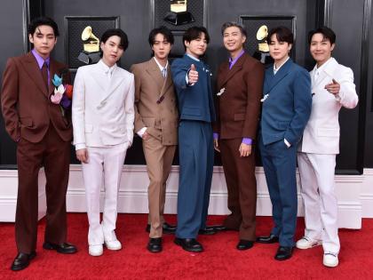  Korean group BTS appears at the 64th Annual Grammy Awards in Las Vegas on April 3, 2022. 