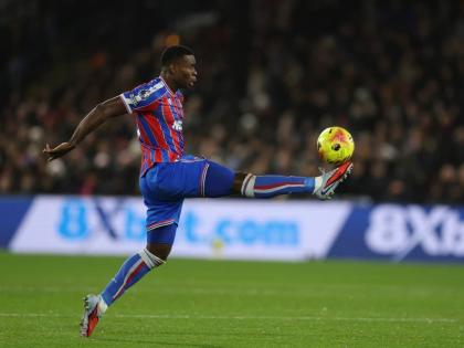 Crystal Palace’s Marc Guehi controls the ball during an English Premier League football match against Tottenham Hotspur in London on Sunday, December 28, 2025. 