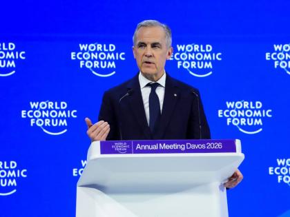 Canadian Prime Minister Mark Carney delivers a speech at the World Economic Forum in Davos, Switzerland.