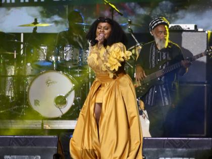 Etana paying tribute during The Official Celebration for the Life of Jimmy Cliff, held Wednesday December 17, at the National Indoor Sports Centre, Kingston.