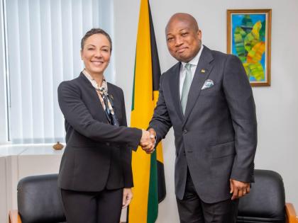 
Jamaica’s Minister of Foreign Affairs and Foreign Trade, Senator Kamina Johnson Smith and Samuel Okudzeto Ablakwa, minister of foreign affairs of Ghana, are pictured during a bilateral meeting held in May 2025 at the Embassy of Jamaica in Brussels, Be