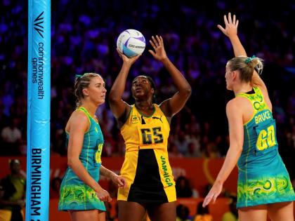 
Britain Commonwealth Games Netball – Jamaica’s Jhaniele Fowler (centre) attempts to shoot during the netball gold medal match against Australia at the NEC Arena on day 10 of the 2022 Commonwealth Games in Birmingham, England, on August 7. Fowler is on