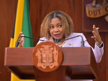 Minister of Education, Skills, Youth and Information, Senator Dr Dana Morris Dixon, addresses a recent post-Cabinet Press Briefing at Jamaica House in St Andrew.