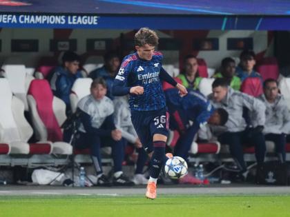 Arsenal’s Max Dowman runs with the ball during the Champions League opening phase match between Slavia Prague and Arsenal in Prague, Czech Republic, on November 4, 2025.