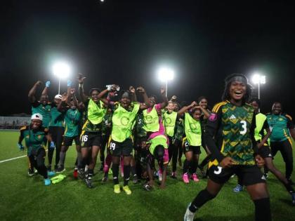 Jamaica’s Reggae Girlz celebrate automatic qualification to the Concacaf Women’s U17 Championship after a 1-0 win over Honduras at the Stadion Guillermo Prospero Trinidad in Aruba on Monday.