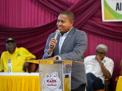 Minister of Agriculture, Fisheries and Mining, Floyd Green, delivering the keynote address at a Founders' Weekend event at the College of Agriculture, Science and Education (CASE) in Portland on January 31.