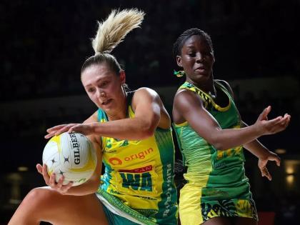 Action between Australia and Jamaica during a three-Test series in that country.