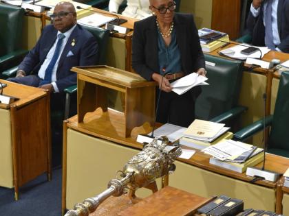 Minister of Finance and the Public Service, Fayval Williams, addressing the House of Representatives on February 12.